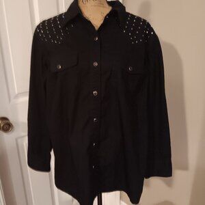 Red Ranch Black with Silvertone Studs XL Long Sleeved Shirt